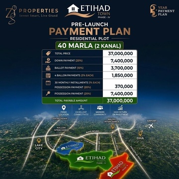 40 Marla (2 Kanal) Executive Plot for Sale – Etihad Town Phase IV, Lahore